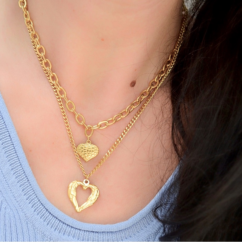 Necklace Layering Double Heart Pendant Necklace, Romantic Heart Necklace, Sweet
